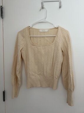 Astr Cream Square-Neck Pointelle Knit Sweater